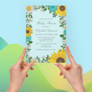 Convite Rústica Sunflower Daisy Floral Chá de fraldas