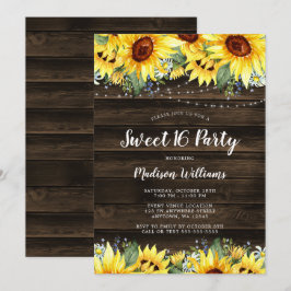 Convite Rústica Sunflower String Luzes Sweet 16