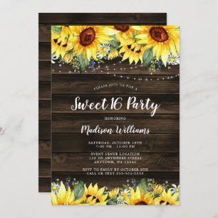 Convite Rústica Sunflower String Luzes Sweet 16