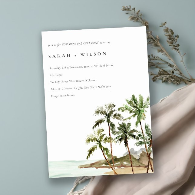 Convite Rústica Tropical Palm Trees Beach Sand Vow Renewer (Criador carregado)