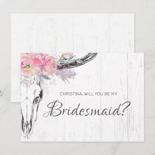 Convite Rústica Vaca Crânio Boho Blush Blush Floral Brides