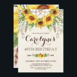 Convite Rústico aniversário de 40 anos de girassol Amarelo<br><div class="desc">Belo convite inspirado em vassoura,  que inclui girassóis,  penas e folhas verdes rústicas,  apetrechados a uma caçadora de sonhos</div>