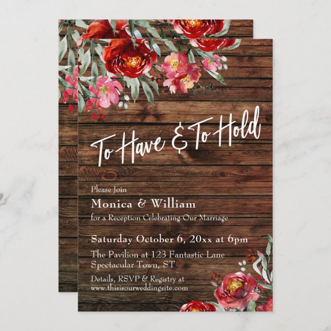 Convite Rústico Boho Borgonha Vermelho Floral Para Ter E S (Frente/Verso)