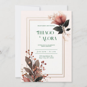Convite Rústico Boho Borla Flor Baga de Outono Casamento