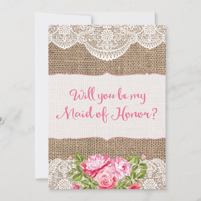 Convite Rústico Burlap Lace Você será minha Madrinha de ca (Frente)
