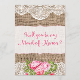 Convite Rústico Burlap Lace Você será minha Madrinha de ca