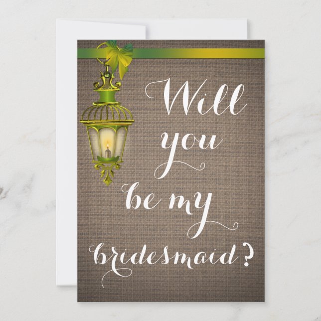 Convite Rústico castanho-buraqueta Lanterna-madrinha (Frente)