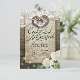 Convite Rústico Colar de Ferradura Lace Comer Bebida Casar