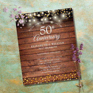 Convite Rústico de 50º Aniversário em Dourado com