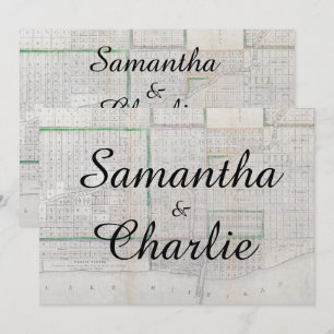 Convite rústico do casamento do mapa de Chicago d