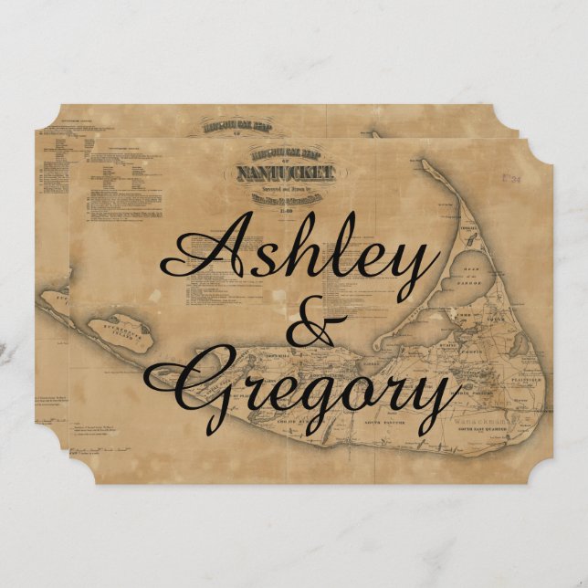 Convite rústico do casamento do mapa de Nantucket (Frente/Verso)