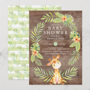 Convite rústico do chá de fraldas do girafa da