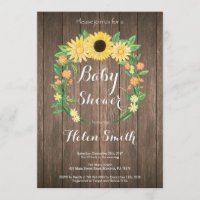 Convite rústico do chá de fraldas dos girassóis