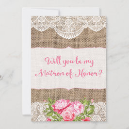 Convite Rústico em Arpia de Renda Você será minha Dama de 