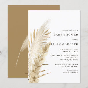 Convite Rústico Gênero Neutro Boho Pampas Chá de fralda