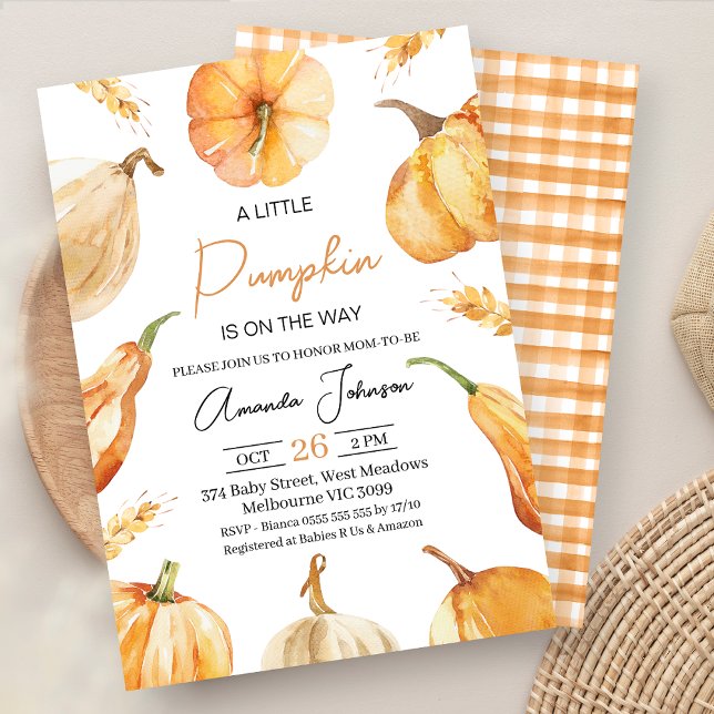 Convite Rústico Gênero Neutro Pequeno Chá de fraldas de Ab (Gender Neutral Little Pumpkin Baby Shower Invitation, Fall Baby Shower Invite, Autumn Wheat Edge)
