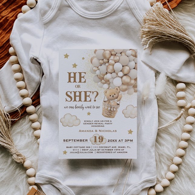 Convite Rústico Gênero Revela Balões de Urso de Teddy (Criador carregado)