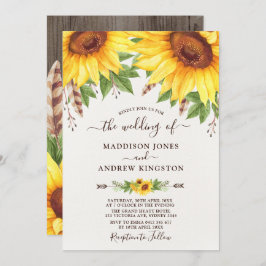 Convite Rústico Girassóis Boho Watercolor Casamento