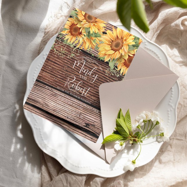 Convite Rústico Girassóis Buquê Watercolor Casamento B (Criador carregado)