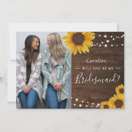 Convite Rústico Girassóis Luzes de Bridesmaid Solicitação
