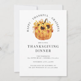 Convite Rústico Girassóis Pumpkin Janto de Ação de Graças