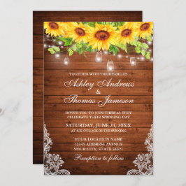 Convite Rústico Girassol Madeira Floral Mason Jar Lights L