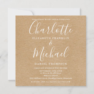 Convite Rústico Kraft Elegante Script Tudo Em Um Casamento