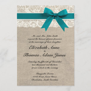 Convite Rústico Lace Burlap Invitation Turquoise