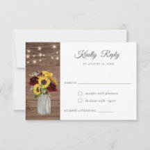 Rústico Madeira Girassóis Burgundy Mason Jar RSVP