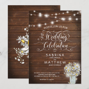 Convite Rústico País - Barn Mason Jar Daisy BarefootBrid