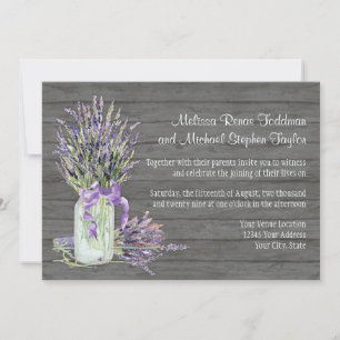 Convite Rústico País Mason Jar Lace na Lavanda Floral