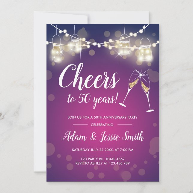 Convite Rústico para Bodas de Ouro com Luzes (Frente)