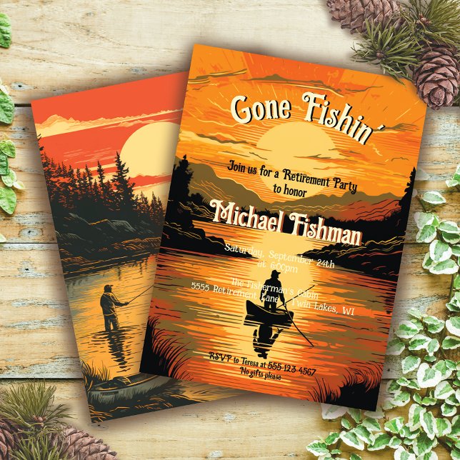 Convite Rústico Passou A Pescar A Pasta De Pesca De Aposen (Criador carregado)