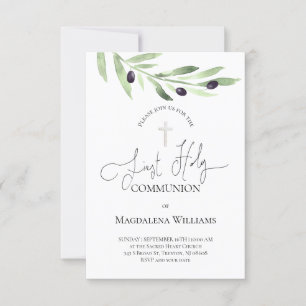Convite rústico ramo de oliveira católico Primeira Comunhã