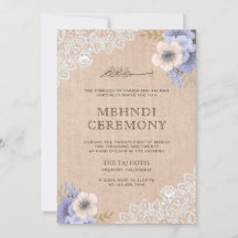 Rústico Renda de Sarja Floral Roxo Islâmico Mehndi