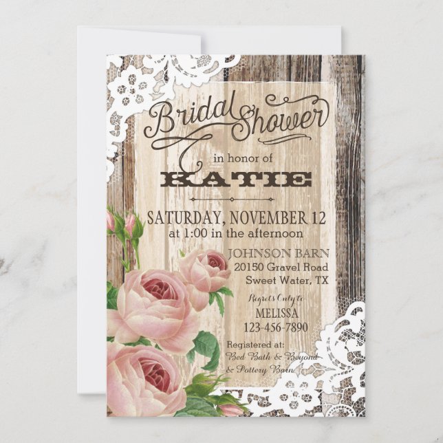 Convite Rústico rendas de madeira e Chás de panela de made (Frente)