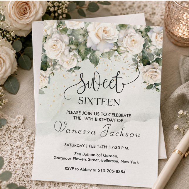Convite Rústico rosa coral floral dourado rosa para os doc (Rustic blush pink floral rose gold sweet sixteen invitation)