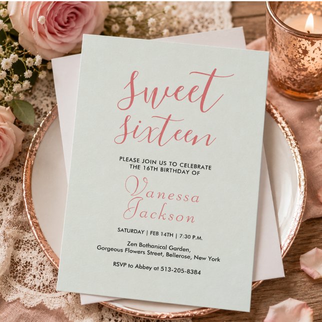 Convite Rustico rosa floral dourado para os doces dezessei (Rustic blush pink floral rose gold sweet sixteen invitation)