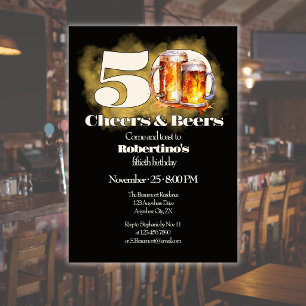 Convite Rustico Simples Vintage Cheers & Beers 50º Anivers