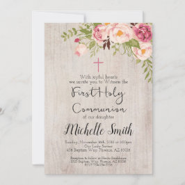 Convite Rústico Sinal Floral do País Primeira Comunhão Sag