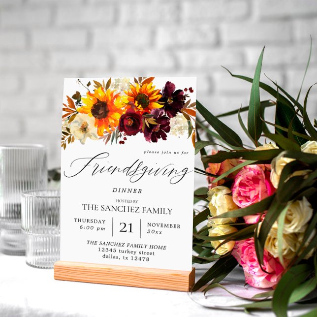 Convite Rústico Sunflower & Burgundy Floral Amizade (Criador carregado)
