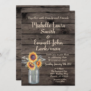 Convite Rústico Sunflower Country Madeira Barnyard Vintage