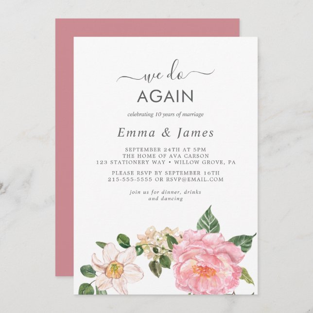 Convite Rústico Terra Floral "Fazemos Novamente" Vinha Ren (Frente/Verso)