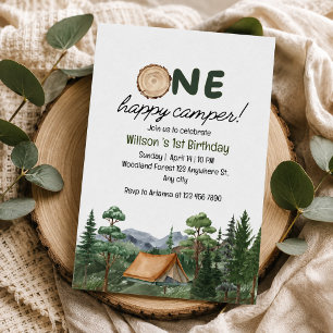 Convite Rústico "Um Feliz Acampador" Aniversário de 1 ano