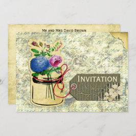 Convite rústico vintage hydrangea rosas mason jar convida