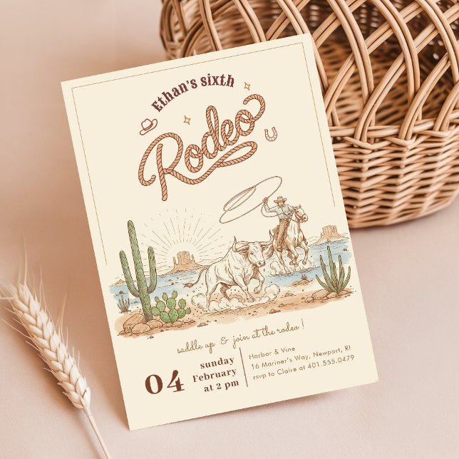Convite Rustico Vintage Xadrez Caubói Rodeio 6º Aniversári (Criador carregado)