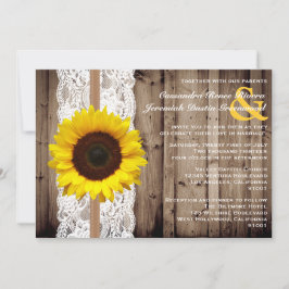 Convite Rústico Wooden e Lace com Casamento de Girassol