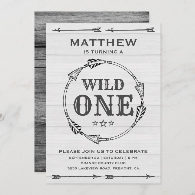 Convite Rústicos Garotos de Seta Tribal Selvagem Uma Festa (Frente/Verso)