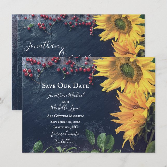 Convite Rústicos Girassóis e Traiçoeiras Salvem nosso Casa (Frente/Verso)