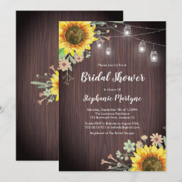 Convite Rústicos Girassóis Madeira Mason Jar Chá de panela